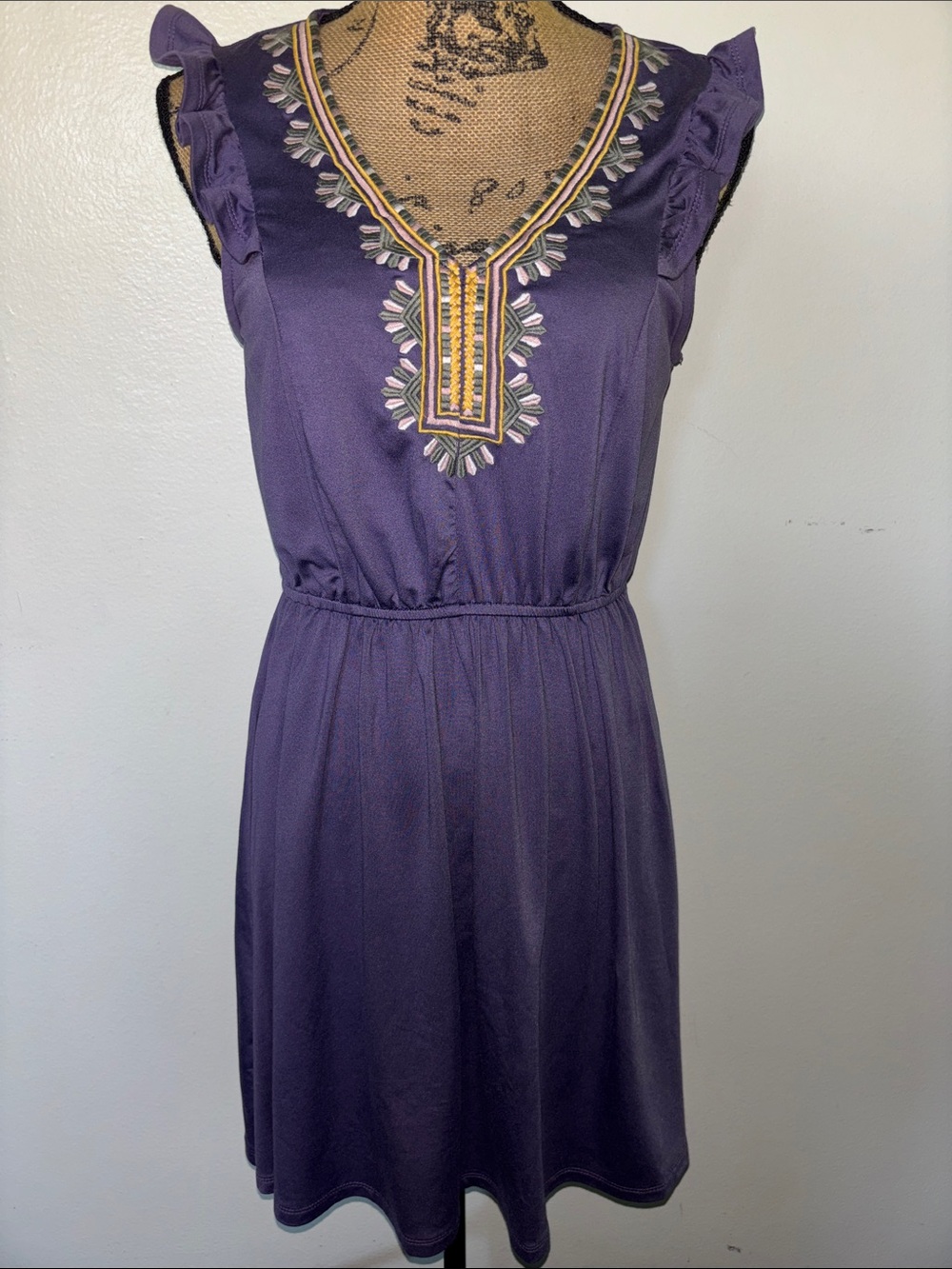 Alya Purple Embroidered V-Neck Mini Dress
